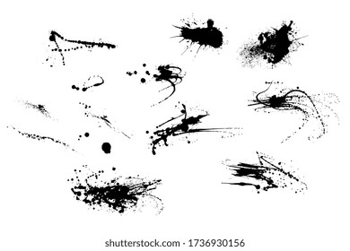 Conjunto de salpicaduras aisladas de tinta negra
