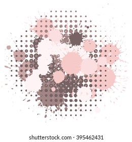 Set of ink blots and halftones dots patterns in pink and brown colors. Rose quartz tint collection.