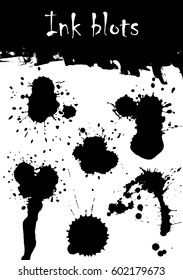 A set of ink blots of various shapes. Vector illustration.