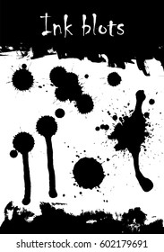 A set of ink blots of various shapes. Vector illustration.