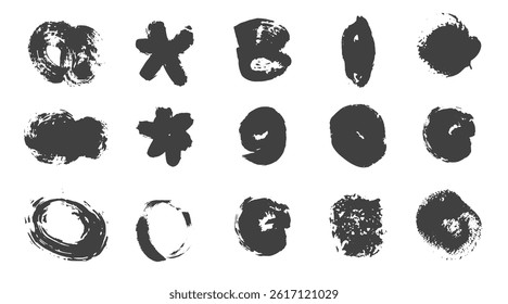 Set of ink blots. Vector grunge brush, spots. Abstract brush strokes with a dry brush. Dirty artistic design elements. 
