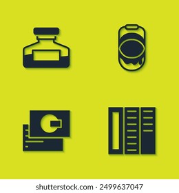 Set Ink bottle, Brochure, Business card and Paint bucket icon. Vector