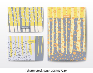 Set of ink brush patterns, modern grunge hipster design templates, invitation, banner, art vector cards design