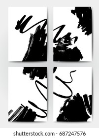 Set of ink brush patterns, modern grunge brush design templates, invitation, banner, art vector cards design