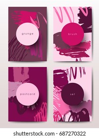 Set of ink brush patterns, modern grunge brush design templates, invitation, banner, colorful art vector cards