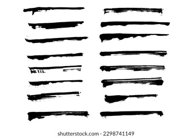 Conjunto de plantilla artística de pincel de tinta con tinta negra de pincel. Diseñar la chispa gruesa sucia. Vector