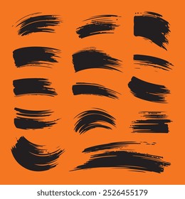 Set of Ink brush stroke silhouettes in various shapes and sizes