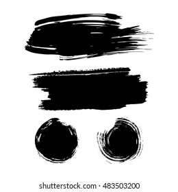 Set of ink brush stroke vector stains. Grunge Paint stripe. Distressed banner . Black isolated paintbrush collection . Modern Textured shape .