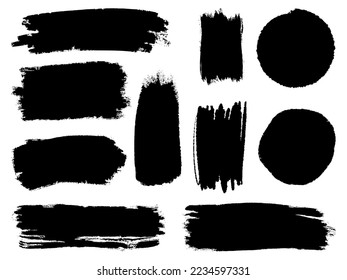 Set of ink brush strokes, brushes, lines, black paint, grungy. hand drawn graphic element isolated on white background. vector illustration.