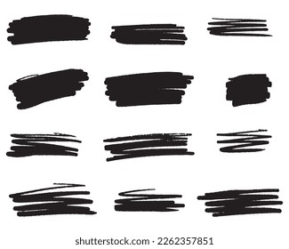 Set of ink brush strokes, brushes, lines, black paint, grungy. hand drawn graphic element isolated on white background. vector illustration.