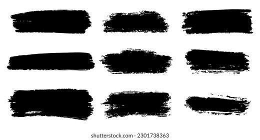 Set of ink brush strokes, brushes, lines, black paint, grungy. hand drawn graphic element isolated on white background. vector illustration.