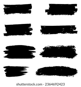 Set of ink brush strokes, brushes, lines, black paint, grungy. hand drawn graphic element isolated on white background.