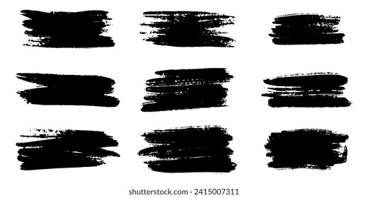 Set of ink brush strokes, brushes, lines, black paint, grungy. hand drawn graphic element isolated on white background. vector illustration.