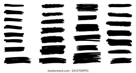 Set of ink brush strokes, brushes, lines, black paint, grungy. hand drawn graphic element isolated on white background. vector illustration.