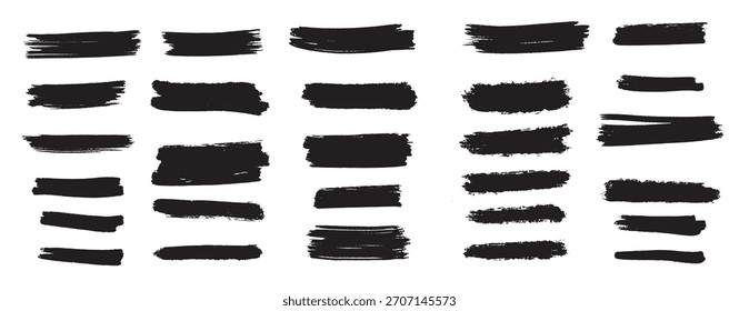 set ink brush strokes brushes lines black paint grungy hand drawn graphic element isolated white