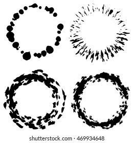 Set of ink brushstrokes circles shape on white background. Label, logo design elements vector illustration