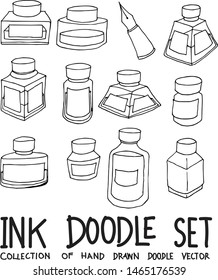 Set of Ink Drawing illustration Hand drawn doodle Sketch line vector