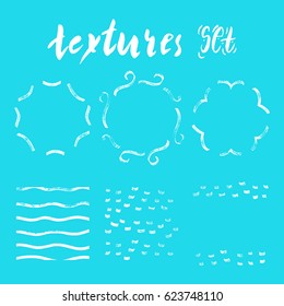 Set of ink dry brush textures and frames.Vector isolated elements.Hand drawn sea wavy motives. Custom handmade summer sea vacation drawings for your designs:t-shirts,bags,posters,invitations,cards,etc