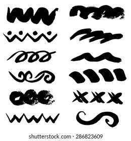 Set of ink elements. Vector stroke brushes