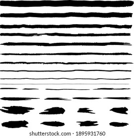 Conjunto de pinceles de dibujo a mano con tinta, rayas de color de agua enturbian elementos de textura. Vector.