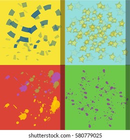 Set of ink hand drawing on bright colorful background. Vector