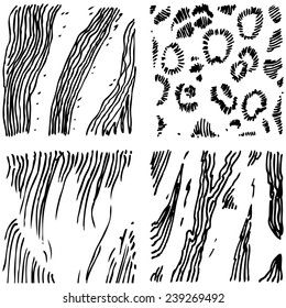 Set of ink hand drawn fur textures. Spots and stripes for design