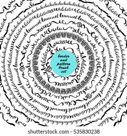 Set of ink hand drawn round frames with curves and flourishes. Pattern brushes included.