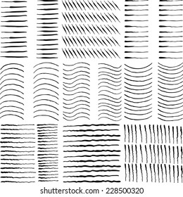 Set of ink hand drawn textures. Lines with different density and incline. Hatching drawn with pen. Abstract background. Vector design elements