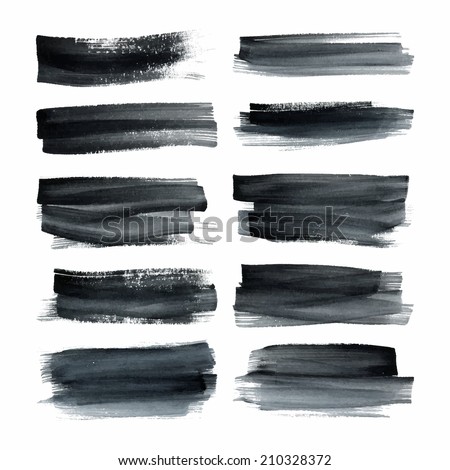 Set of ink hand painted stripes. Brush strokes. Hand drawn elements for design. Abstract vector strips on the white background.