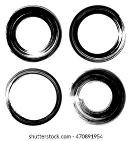 Set Of Ink Modern Label, Logo Grunge Circle Brushstroke Design Vector Illustration