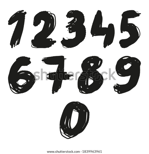 Set Ink Numbers Sketch Drawing Black Stock Vector (Royalty Free ...