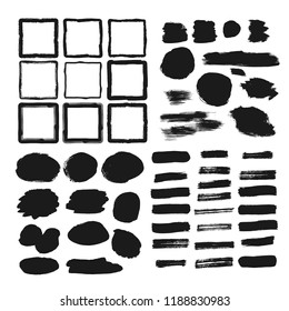 Set of ink painted frames, box, borders, shapes. Isolated vector illustration.