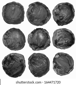 set of ink scratched brush strokes, circle,round spots. Vector  design element.