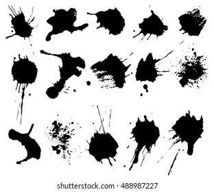 Set of ink splash on white background vector illustration. Ink grunge splashes. Splatter set