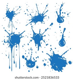 set Ink splashes stencil. inked splatter dirt stain splattered spray splash with drops blots