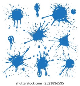 set Ink splashes stencil. inked splatter dirt stain splattered spray splash with drops blots