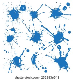 set Ink splashes stencil. inked splatter dirt stain splattered spray splash with drops blots