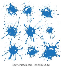 set Ink splashes stencil. inked splatter dirt stain splattered spray splash with drops blots