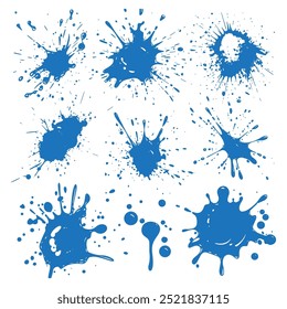 set Ink splashes stencil. inked splatter dirt stain splattered spray splash with drops blots