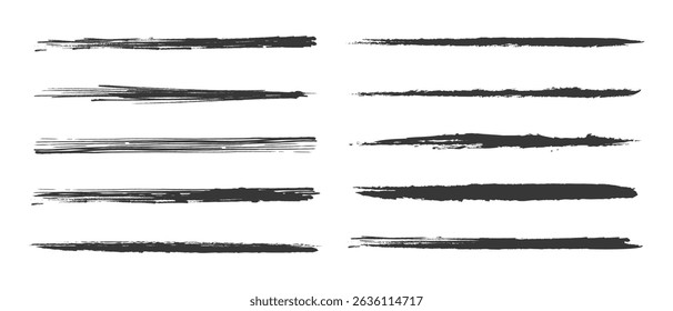 Set of ink splatter line textures, Vector grunge paint brushes, Vector elements isolated on white.
