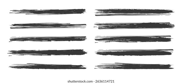 Set of ink splatter line textures, Vector grunge paint brushes, Vector elements isolated on white.