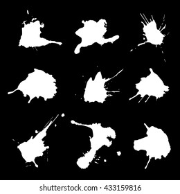 Set of ink spots on black  background vector illustration