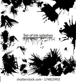 Set  of ink spreading spots. every element is separate, all is incorporated a mask.