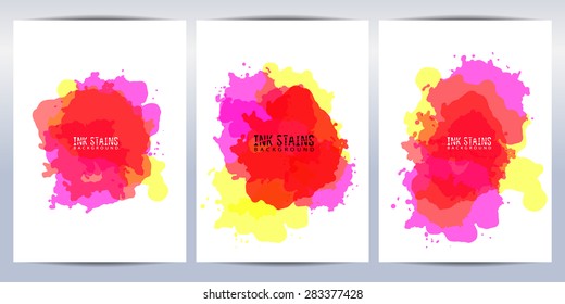 Set of ink stains. Abstract painted background for brochure, cover and sheets.