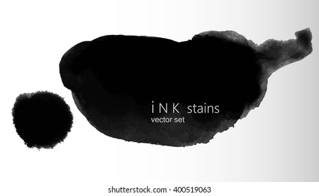 Set of ink stains. hand drawn black blots design elements. Set of abstract ink spots. ink splattered background element.