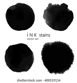 Set of ink stains. hand drawn black blots design elements. Set of abstract ink spots. ink splattered background element.
