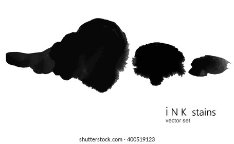 Set of ink stains. hand drawn black blots design elements. Set of abstract ink spots. ink splattered background element.