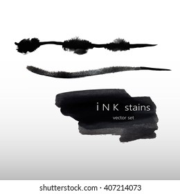 Set of ink stains. hand drawn black blots design elements. Set of abstract ink spots. ink splattered background element.