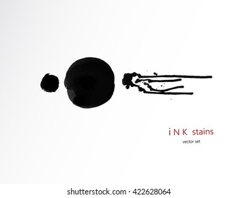 Set of ink stains. hand drawn black blots design elements. Set of abstract ink spots. ink splattered background element.