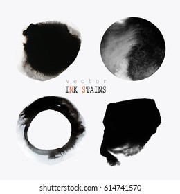 Set of ink stains. hand drawn black blots design elements. Set of abstract ink spots.